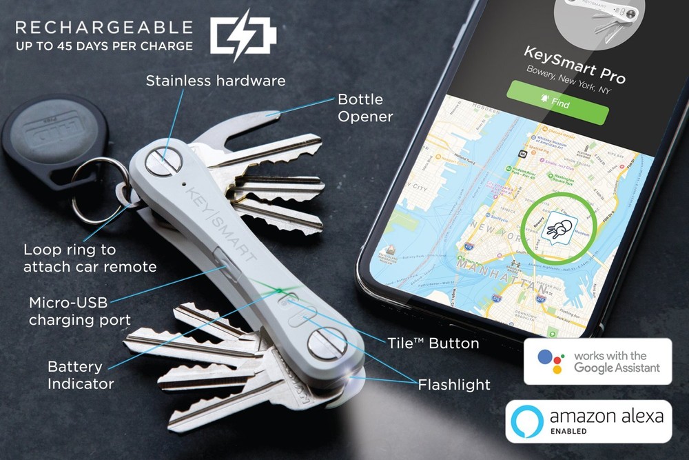KeySmart Pro Key Organizer with Tile Smart Location and LED Flashlight
