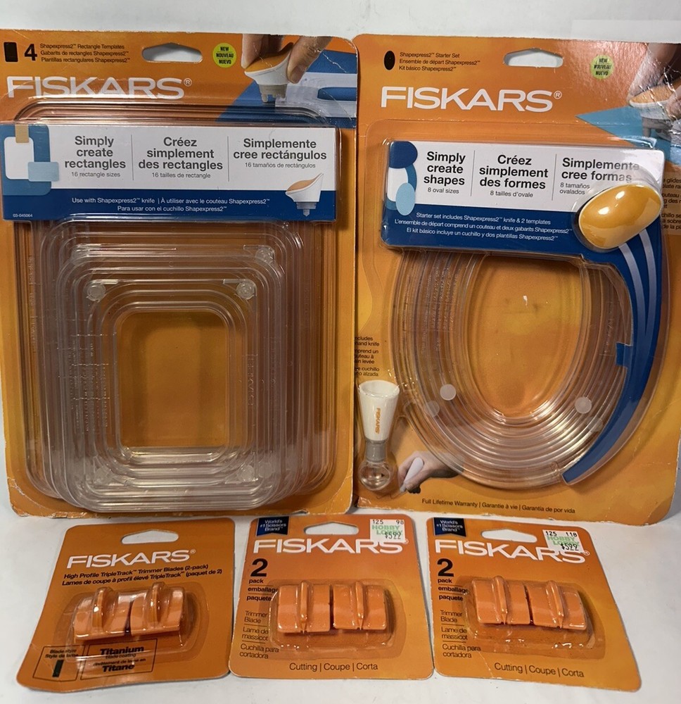 Fiskars Shapexpress2 Starter Set Rectangle Oval Templates Trimmer Blade Lot