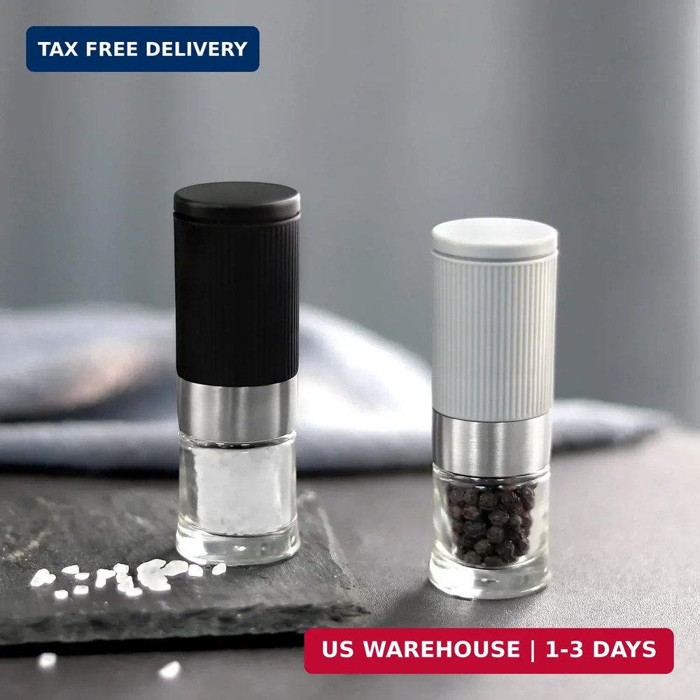 Mini Salt and Pepper Grinder Set, Small Tiny Adjustable Coarseness Ceramic Salt