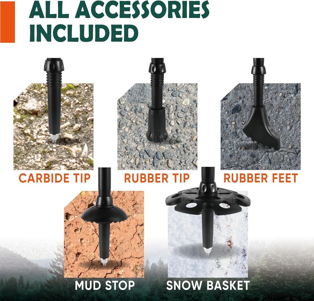 Lightweight Folding Trekking Poles with Cork Grip & Adjustable Height Features