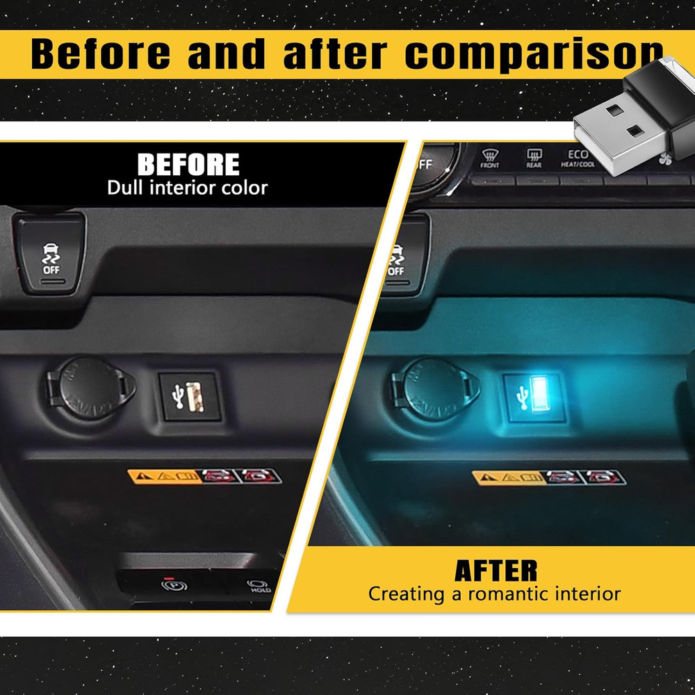 4PCS USB LED Car Interior Atmosphere Lamp, Plug-In USB Interface Decor Lighting