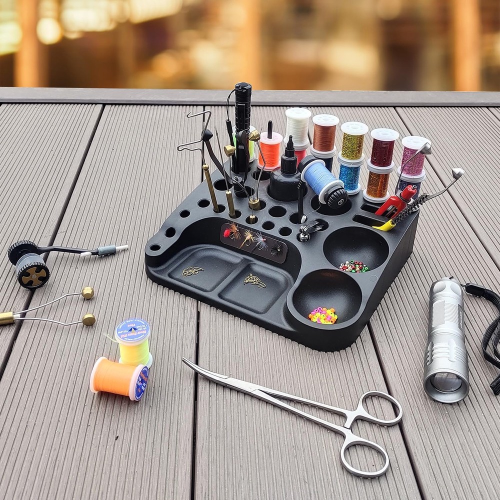 ABS Fly Tying Tool Caddy Desktop Organizer with Soft Magnets&Thread Spool Sta...