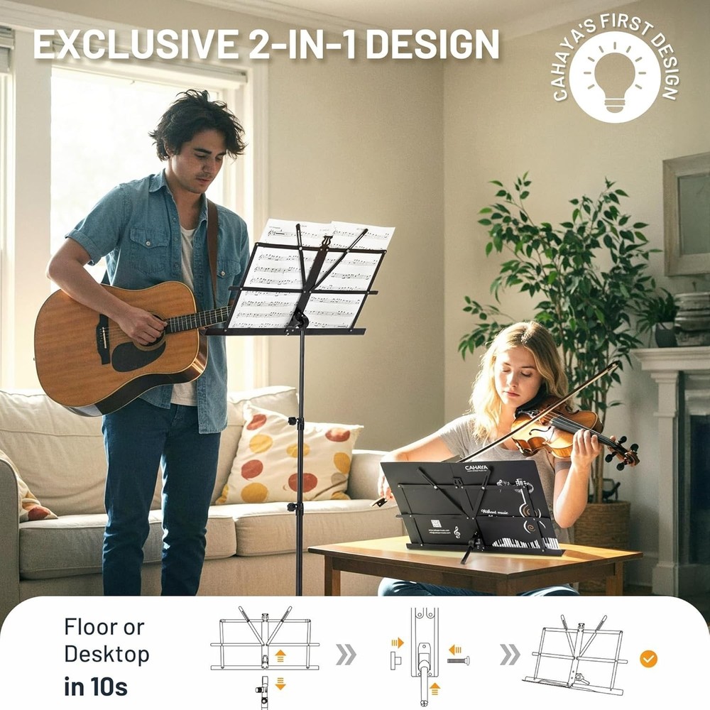 Versatile Folding Music Stand: Desktop & Floor Use - 54.3'' Height Adjustable