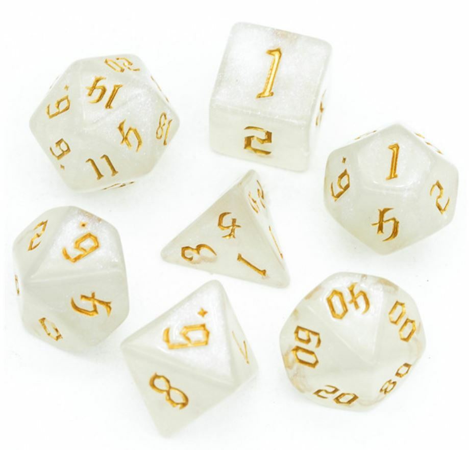 Golden Orcish Script Dice Set Poly RPG DnD Dungeons Dragons AD&D Pathfinder