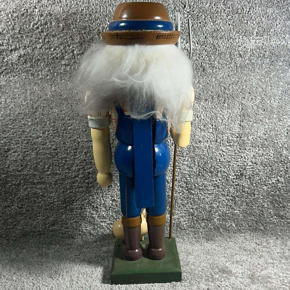 Farmer Nutcracker Blue Overalls with Pitchfork and Pig Decor