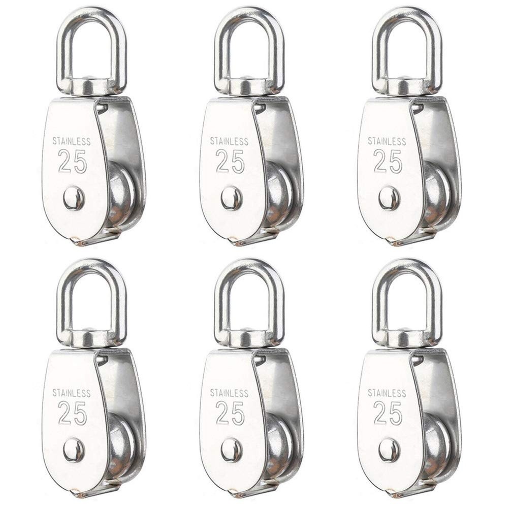 Rocaris 6 Pack M25 Lifting Single Pulley Roller Loading 330Ibs, 304 Stainless...