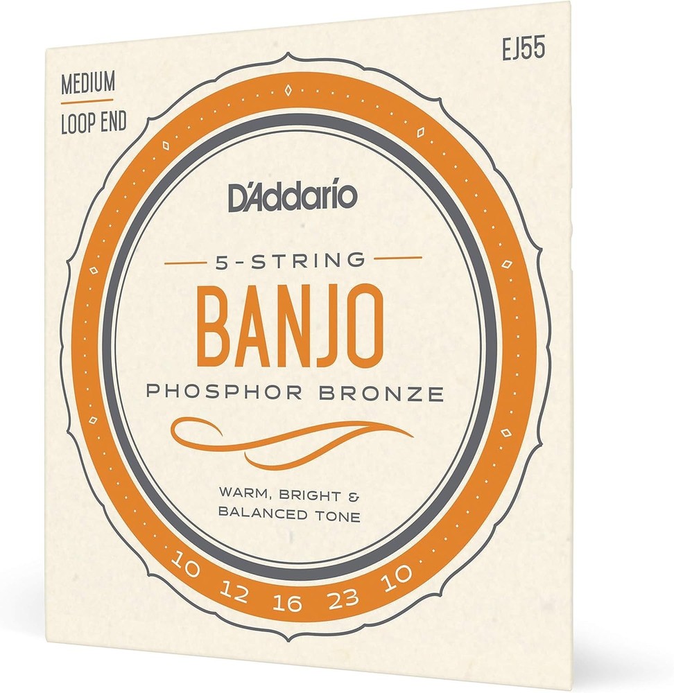 EJ55 Phosphor Bronze Banjo Strings - Medium 9-30, 5 String Set for Warm Tone