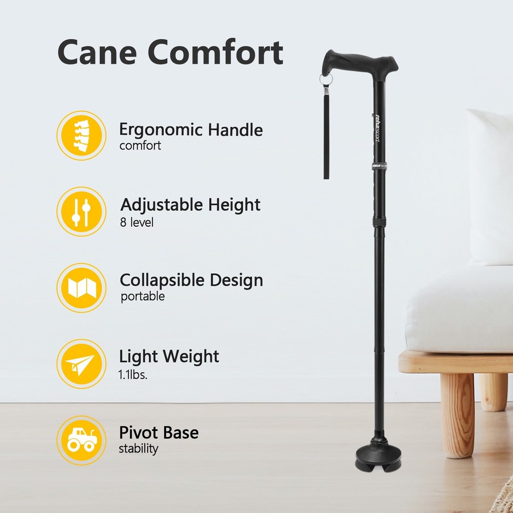Adjustable Folding Walking Cane,Lightweight Heavy Duty Sticks Pivot Tip
