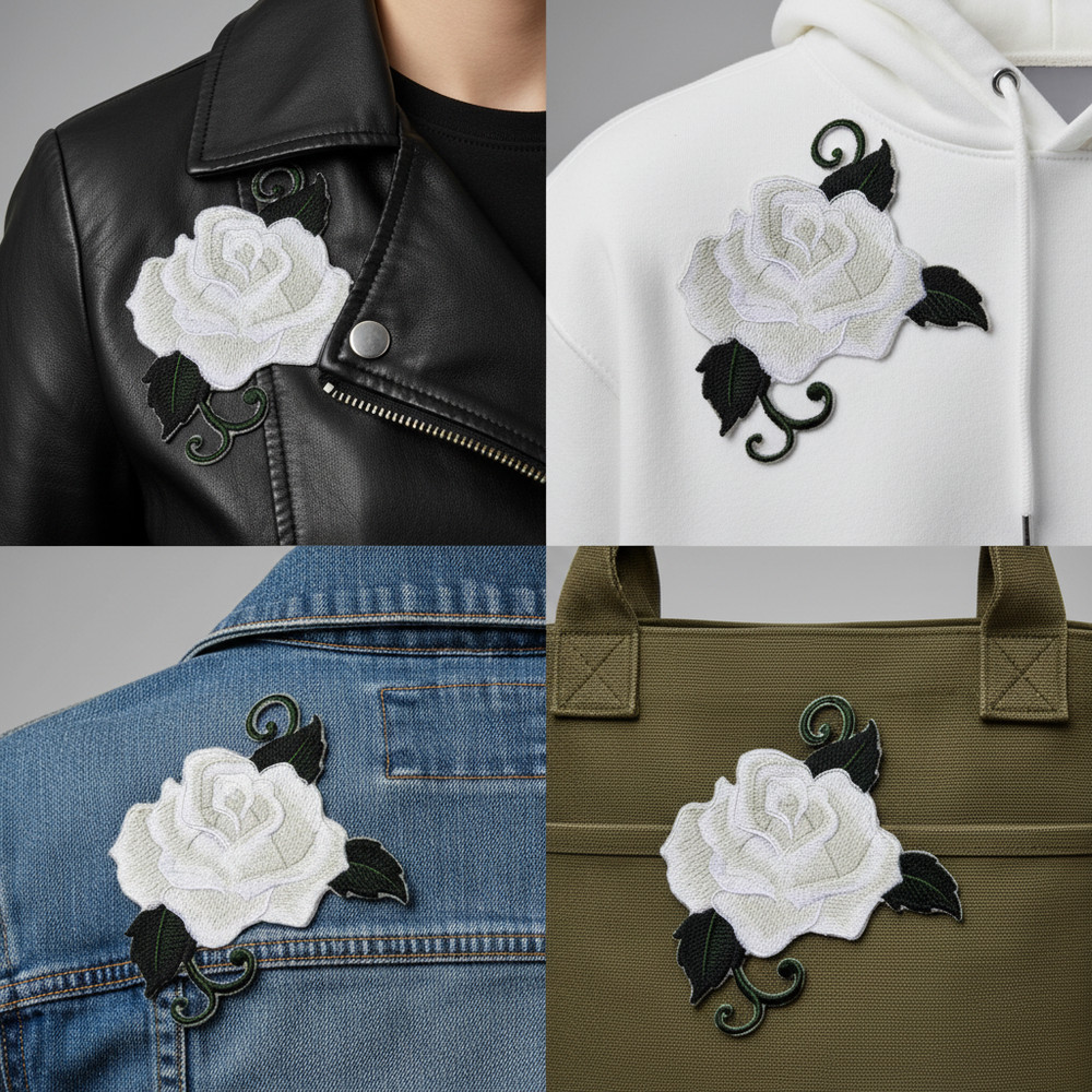 White Rose Embroidered Patch | Made in USA