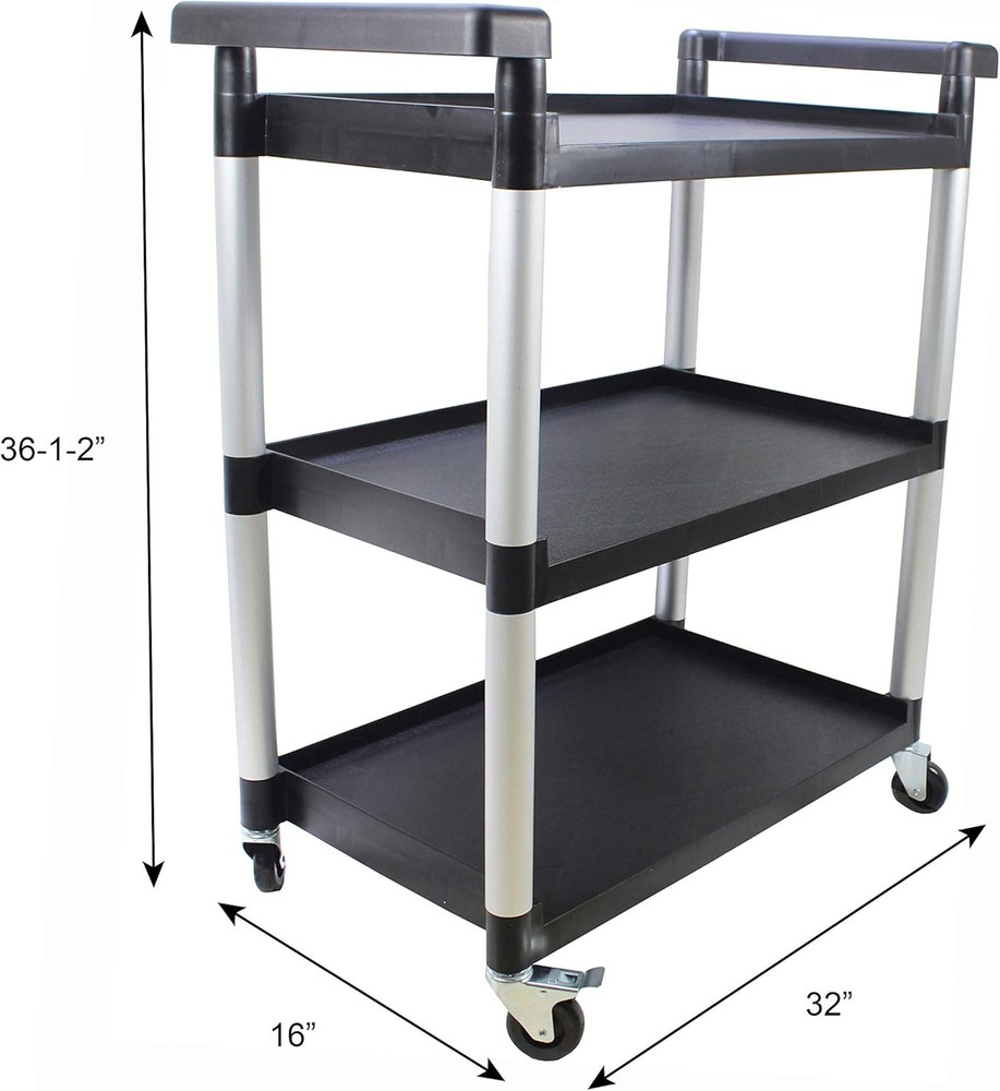 MaxWorks 80774 Three-tier multi-purpose plastic trolley, with wheels, black