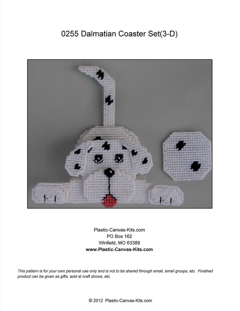 3-D Dalmatian Dog- Coaster Set-Plastic Canvas Pattern or Kit