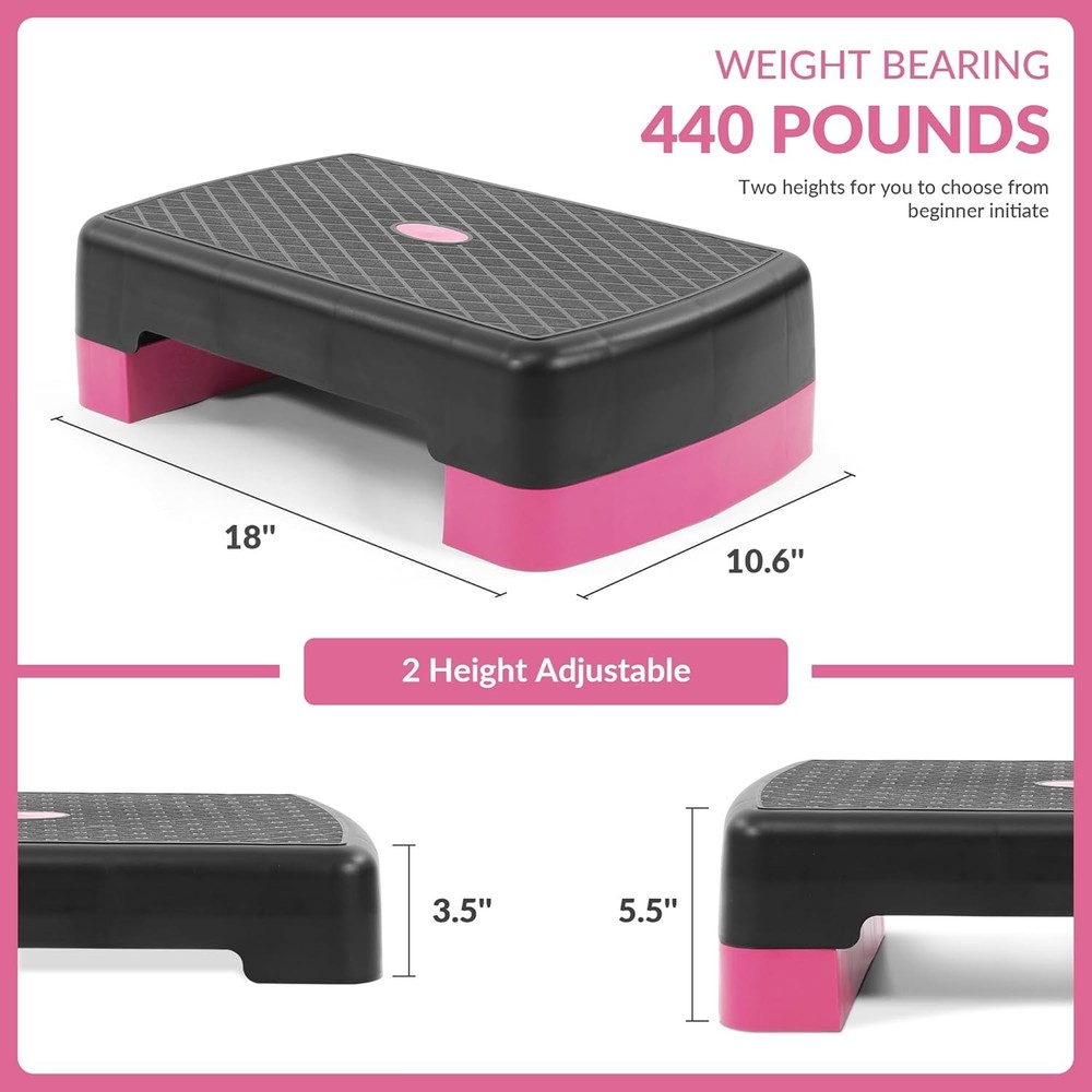 Fitvids 18" Aerobic Step Platform, Workout Stepper with Adjustable 2 Stackable R