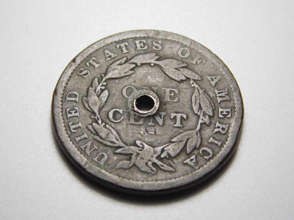OLD US COIN 1838 CORONET HEAD HOLED LARGE CENT