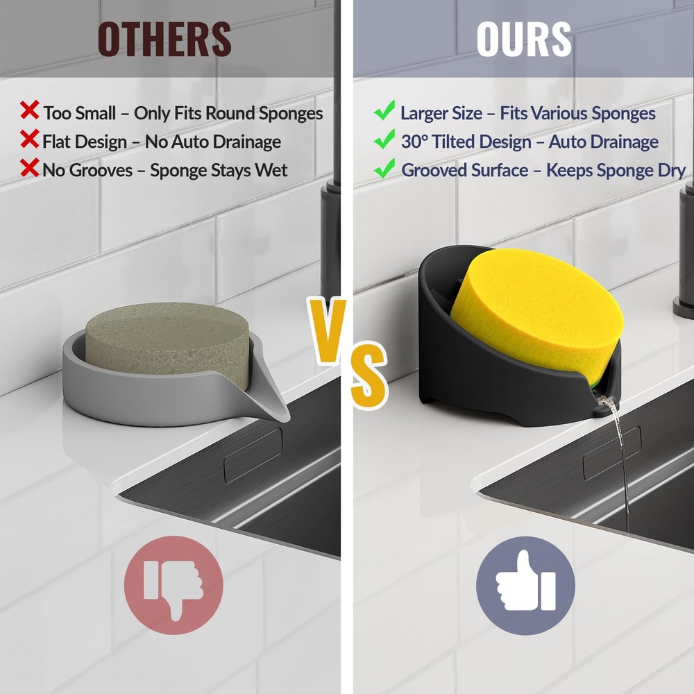 Silicone Sponge Holder Compatible with Scrub Daddy Mommy Sponges for Kitchen &