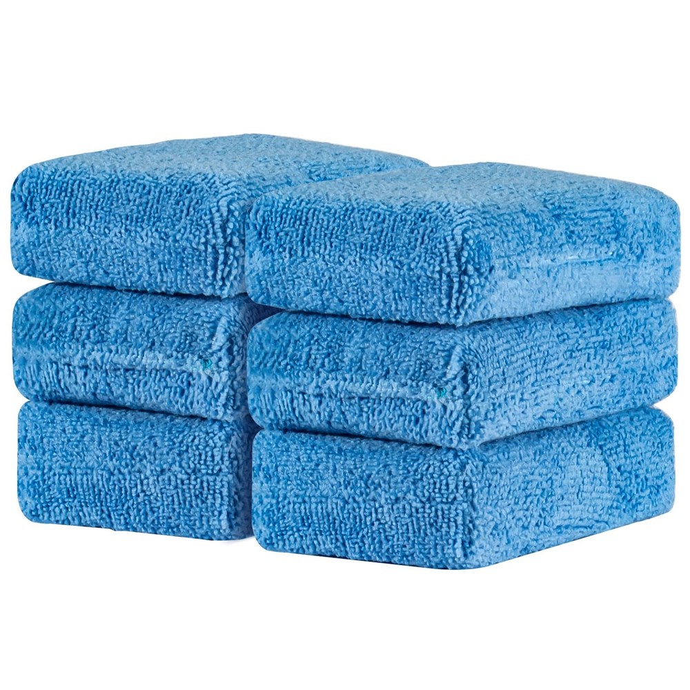 Sukh 6 Pack Microfiber Rectangle Sponge Detailing Pads - 6PCS, Blue