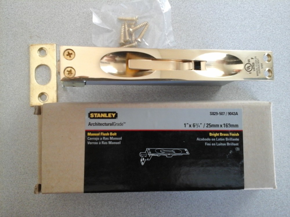 Stanley Manual Flush Bolt Bright Brass Finish S829-507 READY TO SHIP!