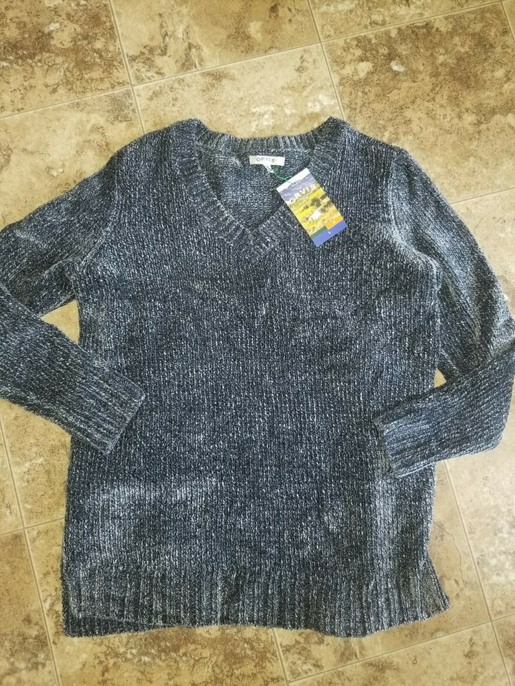 Womens Orvis Chunky Sweater Marled Navy Blue Small