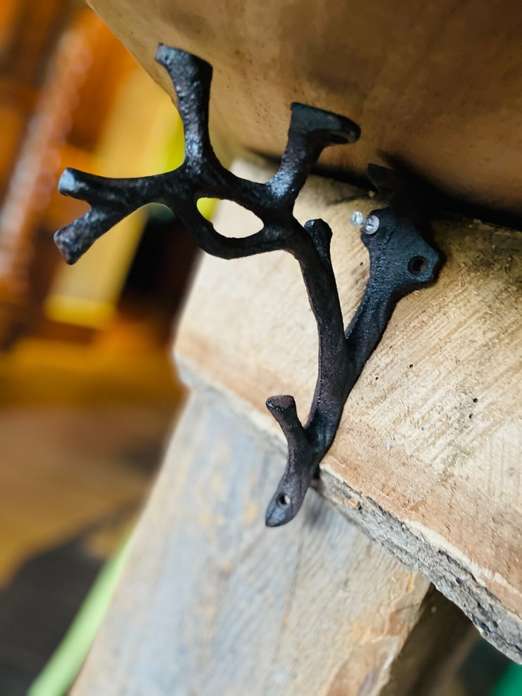 Rustic Cast Iron Shelf Brackets Wall Mount Hardware Brace Tree Branch Sculptures