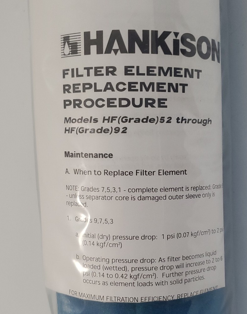 *NEW* Hankison E3-54 Replacement Filter Element For Models HF(Grade) 52 - HF92