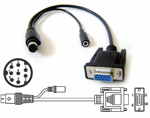 Mini DIN 8-pin To VGA Video Audio Input/Output Adapter Cable