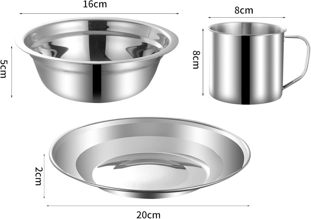 Outdoor Camping Mess Kit, Stainless Steel Tableware Mess Kit Includes Plate B...