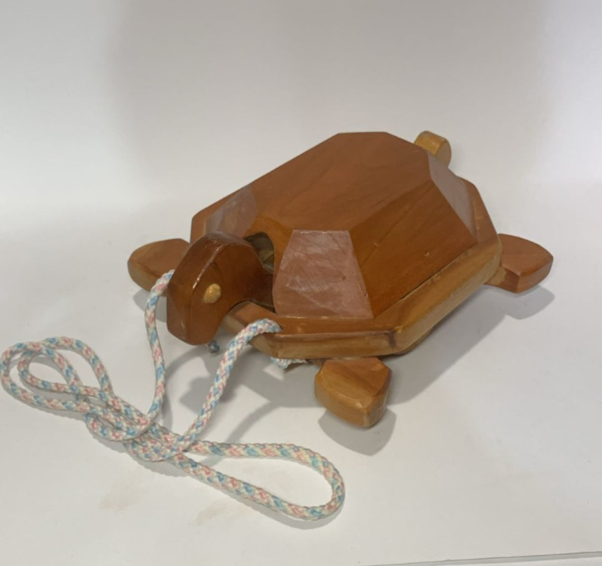Vintage Hand Made  Wooden Turtle Pull Toy