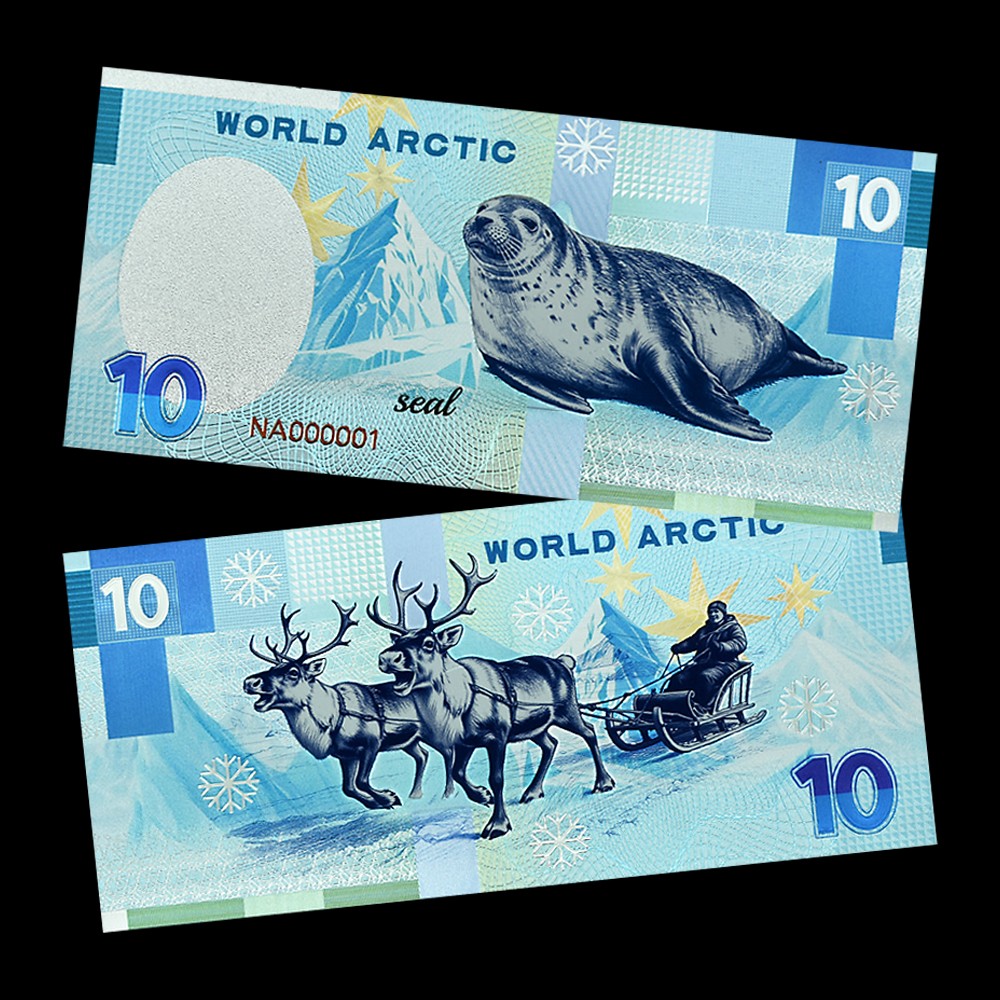 World Arctic Animals 10 Dollars Silver Plastic Banknotes 5pcs/set in Envelope