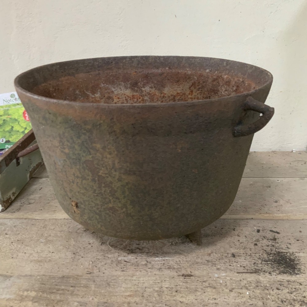 Antique Large Cast Iron Cauldron Garden Planter Pot