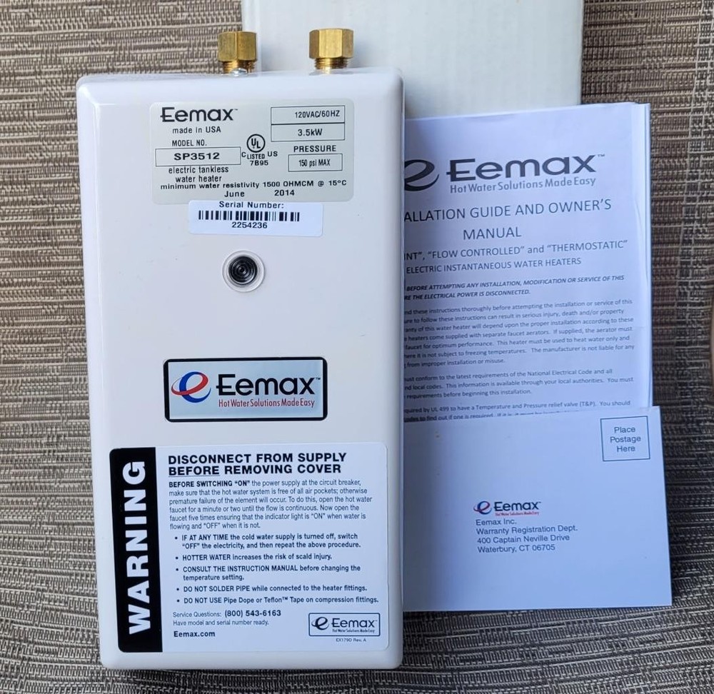 Eemax SP3512 Single Point Electric Tankless Water Heater w/ Top Connections
