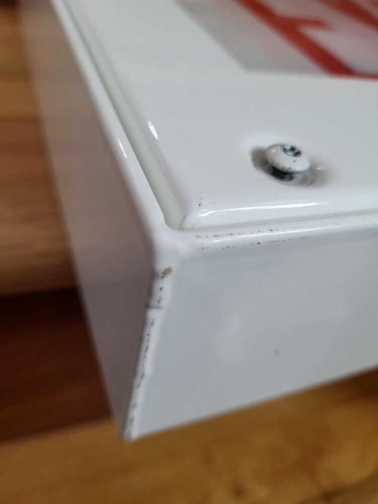 Kenall Exit Light Metal Box Wired "Correctional" White w/ Red Letters Untested