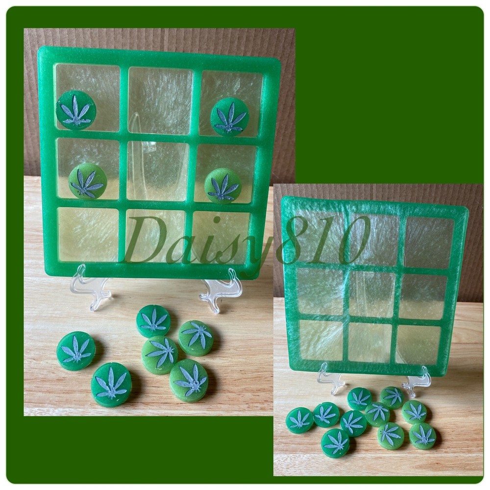 Handmade Middle Tic Tac Toe Resin Board Game 10-Pc Circle Chips 3 !