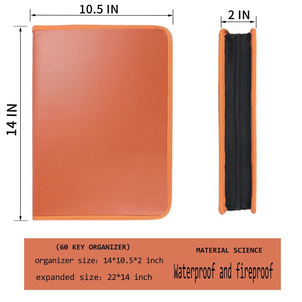 Zippered Key Organizer Case Waterproof and Fireproof Key Binder with 60 Hooks...