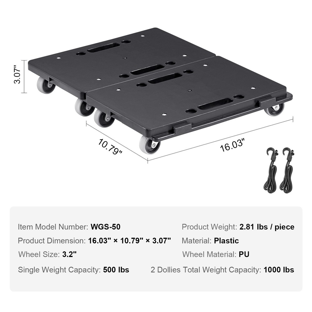 Furniture Dolly 2-Pack, 500lb Each, Interlocking & 4 Silent TPR Wheels