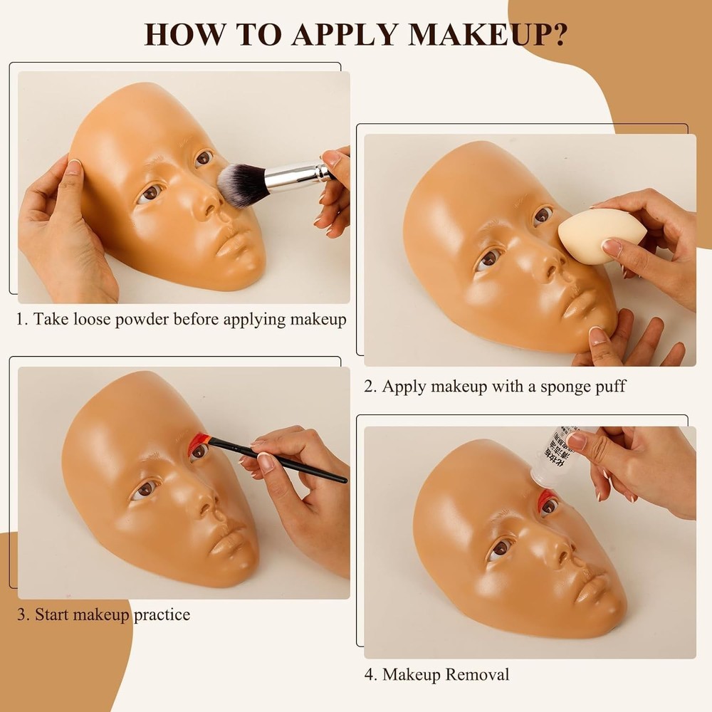 5D Reusable Silicone Makeup Practice Face Board With Stand For Beginners
