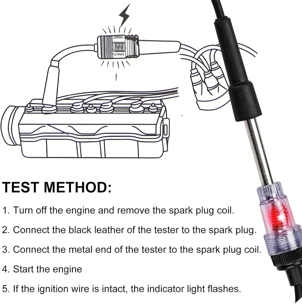 Inline Spark Plug Tester, Straight Boot Engine Ignition Coil Tester, Internal/Ex