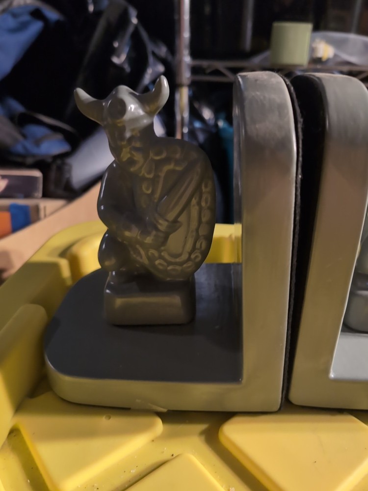 Vintage Viking Warrior Ceramic Bookends Decorative