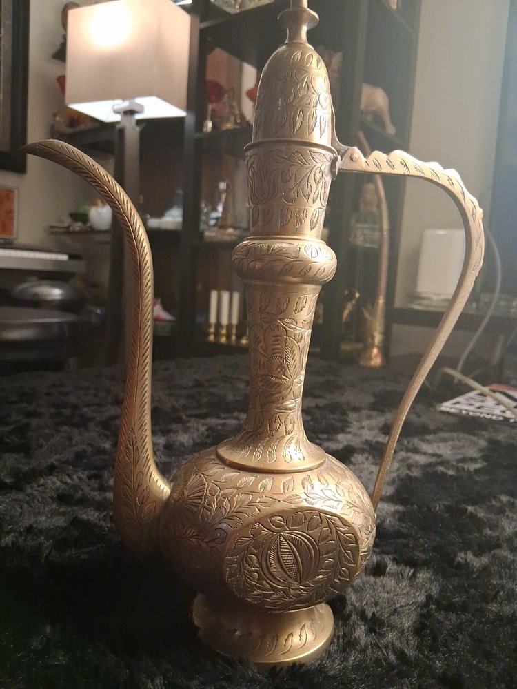 Middle Eastern Brass Teapot Ornate Engraved Design