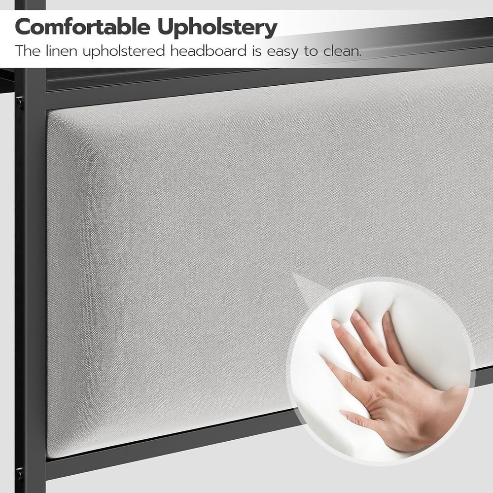 Queen Size Upholstered Headboard Storage Headboard w/Adjustable LED Lights Black