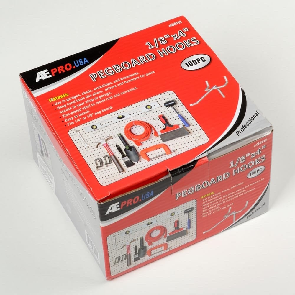 [100 Pack] 4" Pegboard Hooks, Tool Organization for 1/8" and 1/4" Pegboards