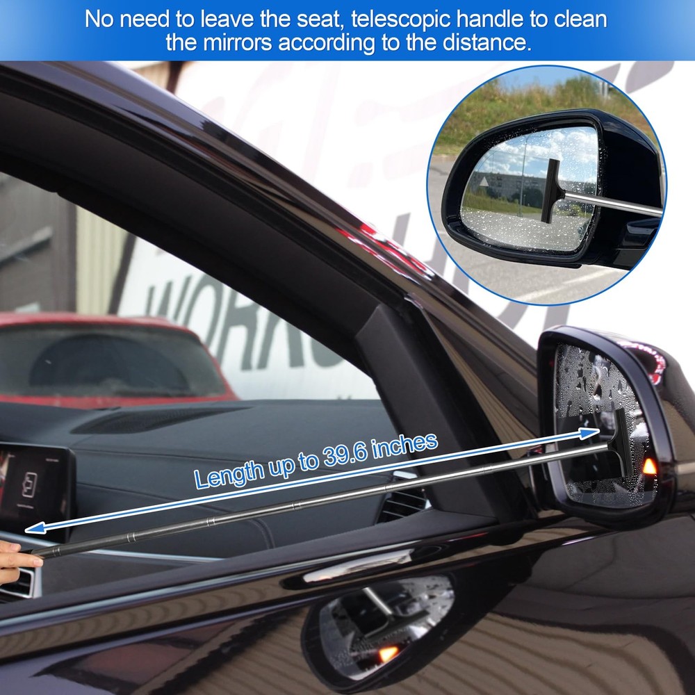 2 Pcs Car Mirror Wiper, 38.6in Handle Side Squeegee, Black