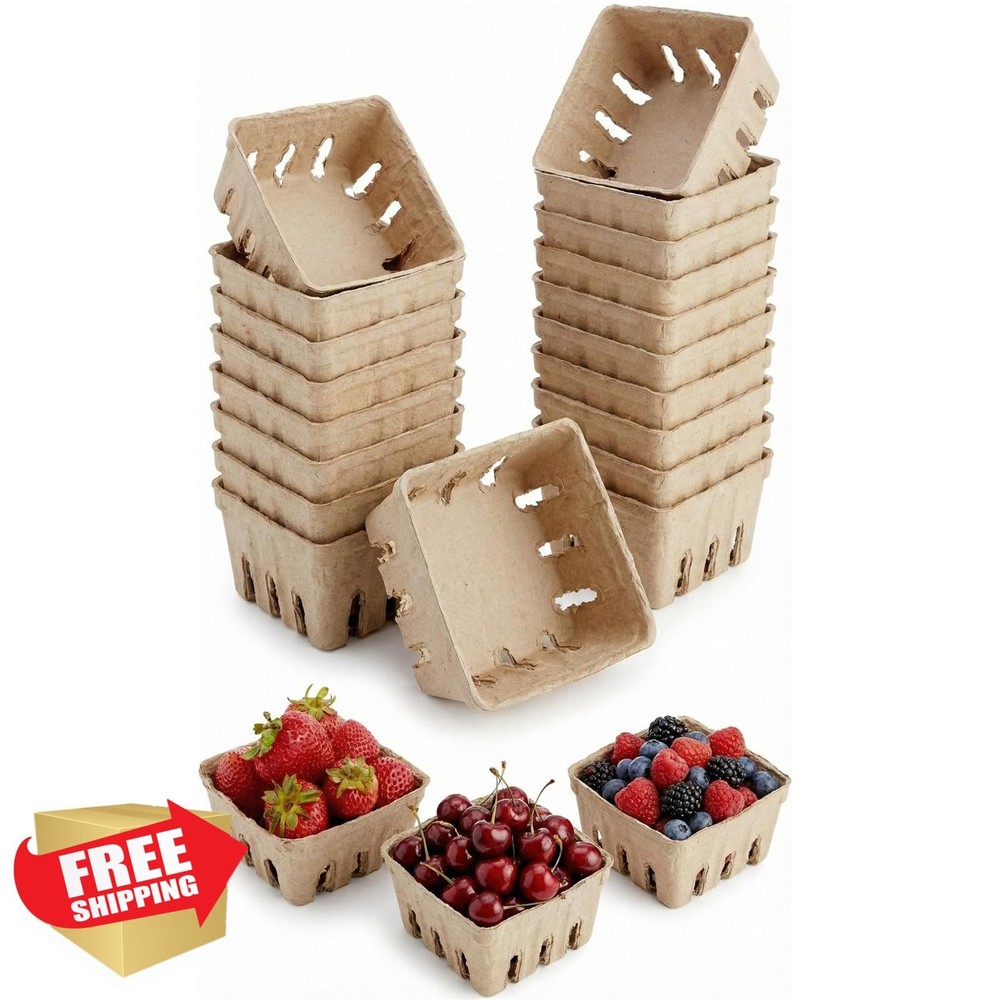 15 Pack Natural Pulp Berry Baskets Vented Produce Display