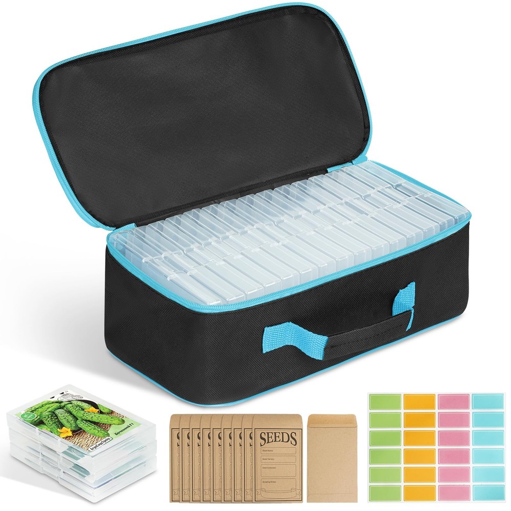 15 Slots Seed Storage Organizer Box with 20 Seed Envelopes, Large Capacity Se...