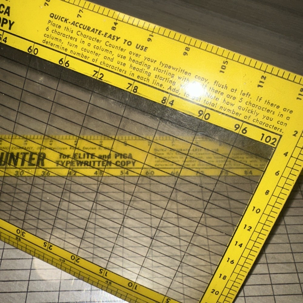 Plastic template character counter For Elite & Pica Typewritten Copy