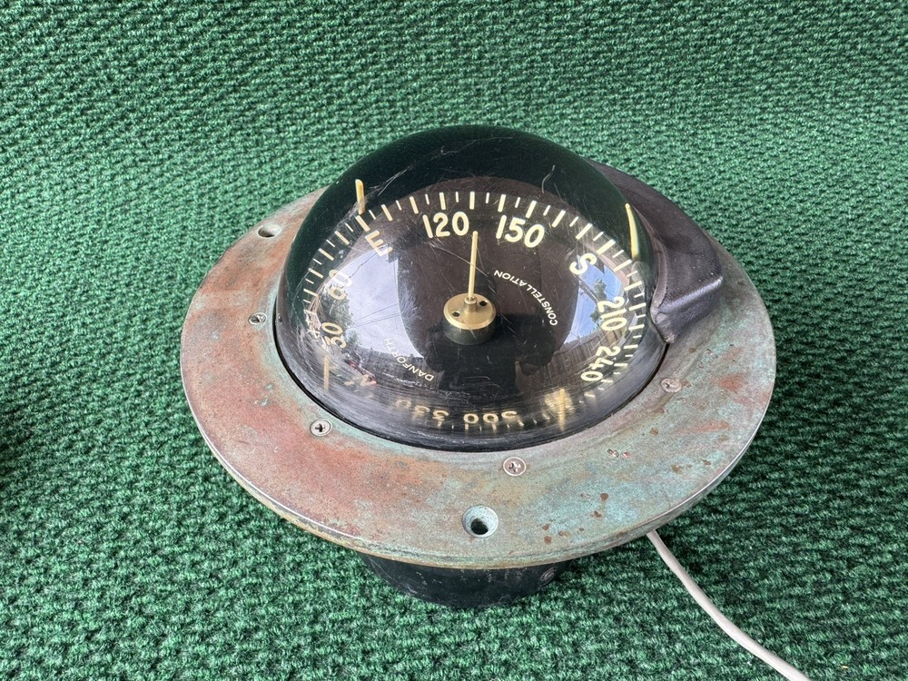Vintage DANFORTH CONSTELLATION Dash Mount Compass Brass Bezel