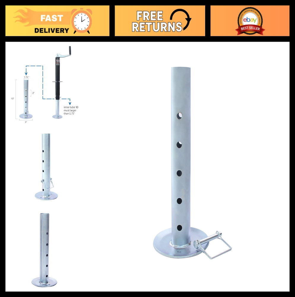 Adjustable Trailer Jack Drop Leg Extension for 2" ID Tube, 2000 lbs Capacity, Si