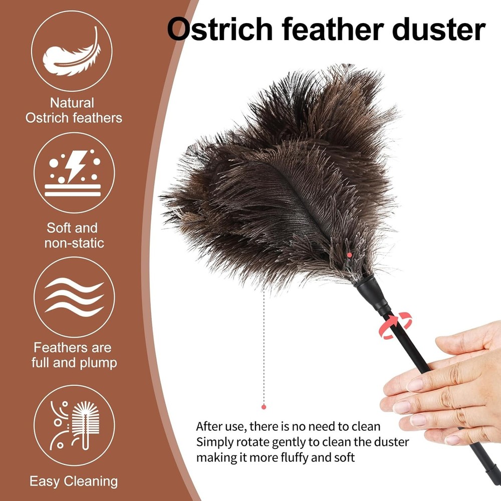 Ostrich Feather Duster 14.9" Mini with Plastic Handle, 2 Pack Reusable