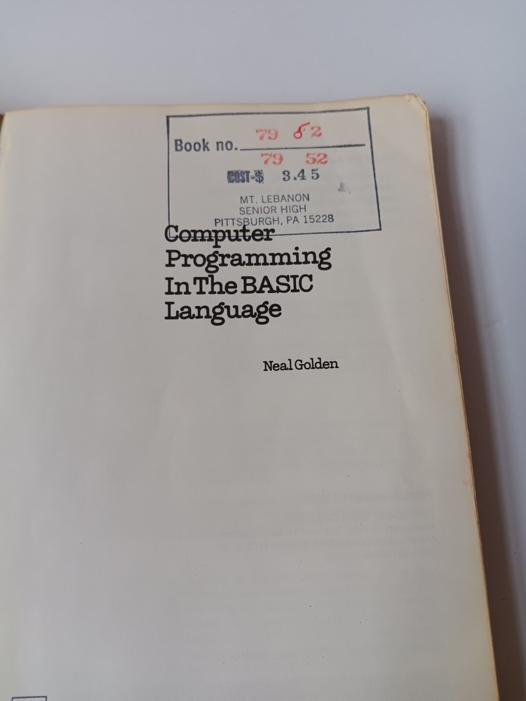 Computer Programming In The BASIC Language Softcoverbook Neal Golden Ex Library