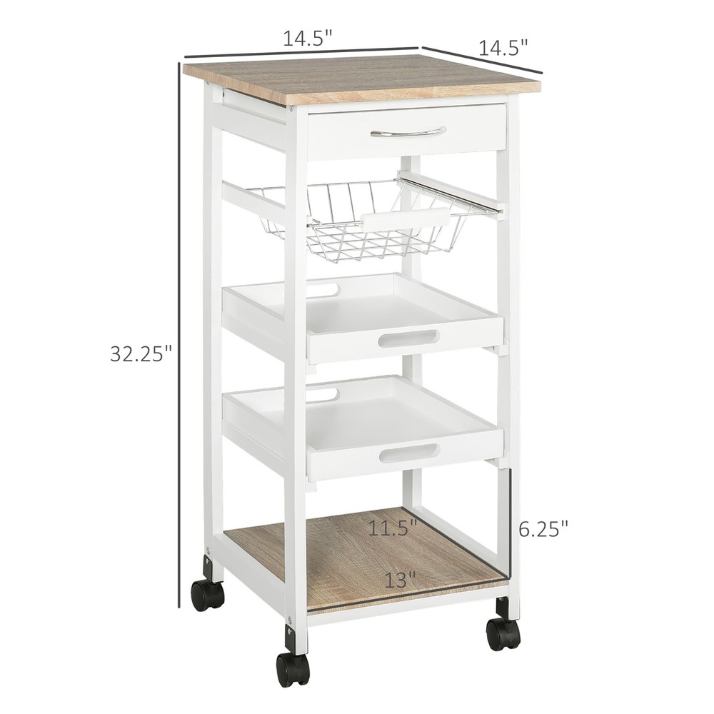 HOMCOM Mobile Kitchen Cart, Rolling Kitchen Island with Storage, Solid Wood Fr