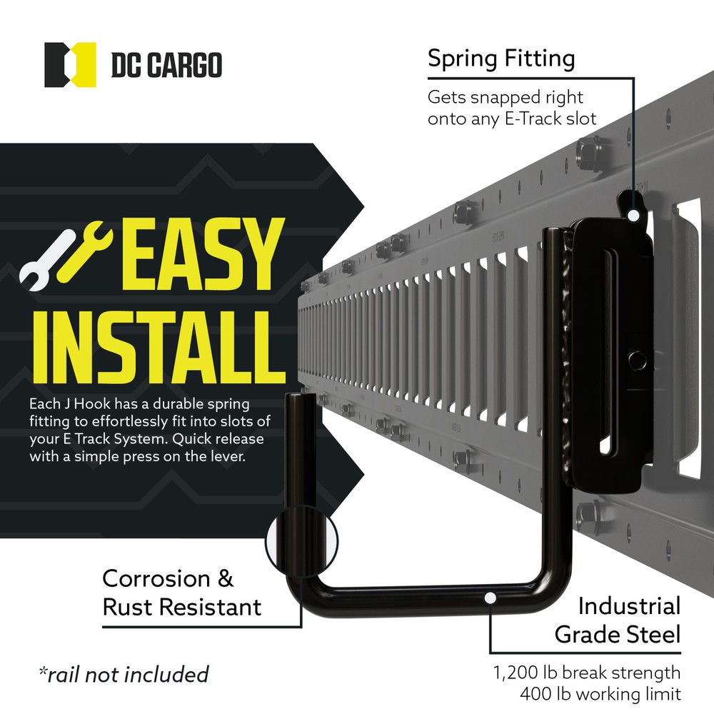 DC Cargo E-Track J Hook, 2", Standard Duty, 8-pack