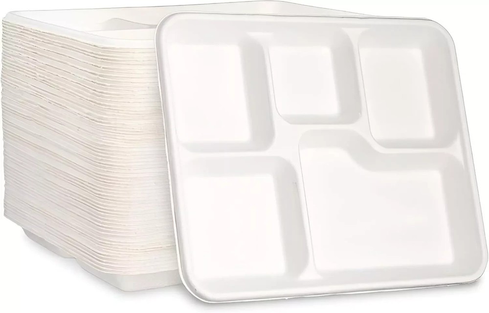 100 pcs Compartment Disposable Plates 100% Compostable and Biodegradable Party